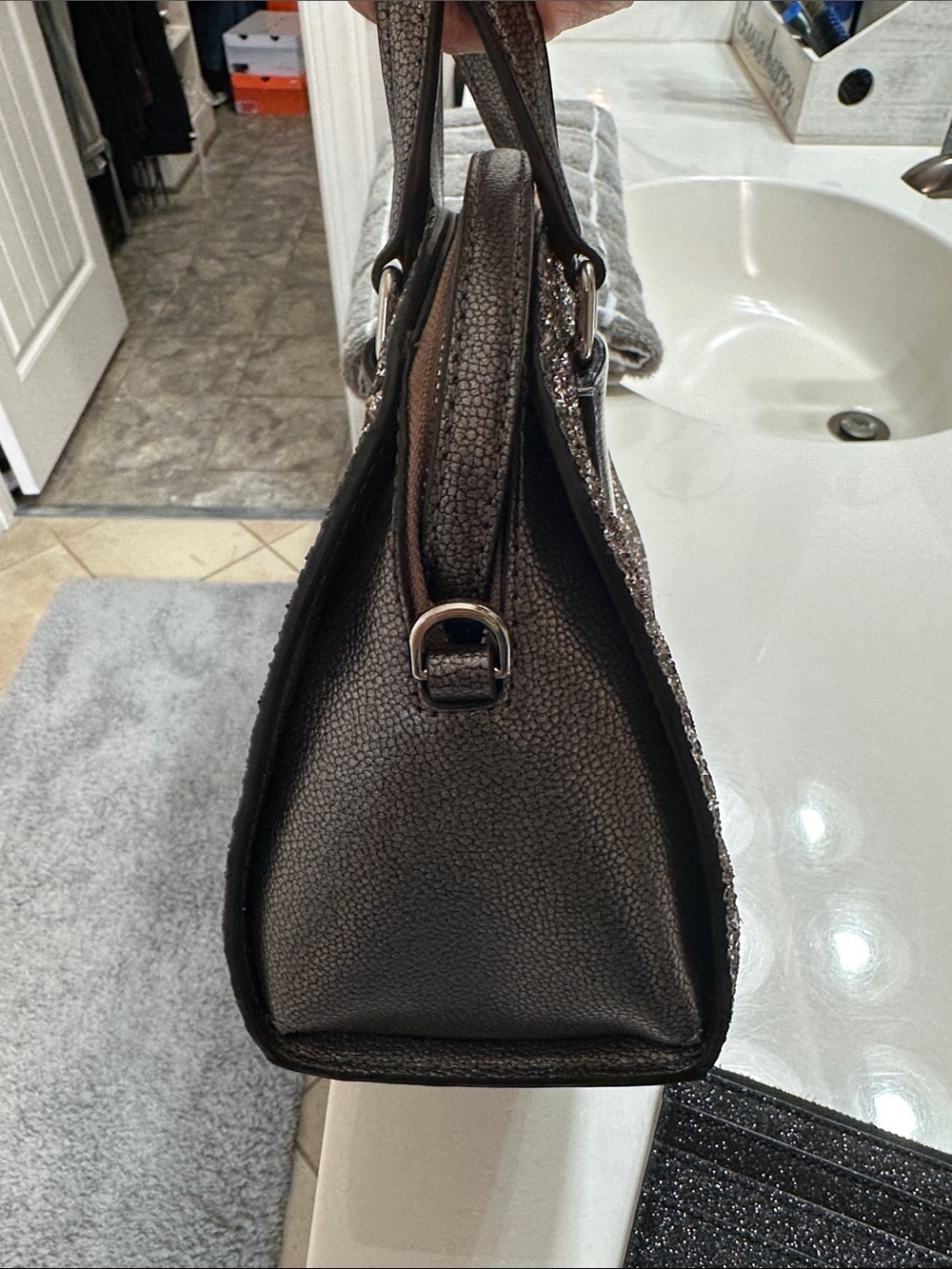 kate spade brown glitter dome satchel with black glitter pouch - Picture 6 of 10